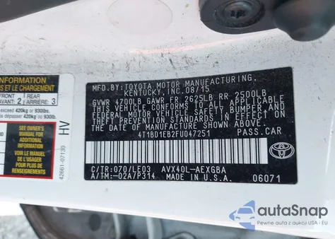 2015 Toyota Avalon Hybrid Xle Touring z USA, uszkodzony, nr VIN 4T1BD1EB2FU047251